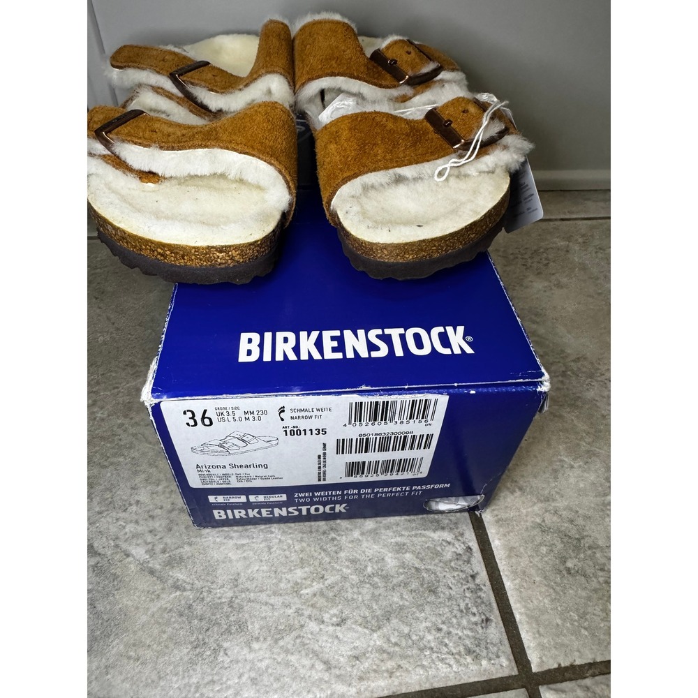 Birkenstock Arizona Shearling Lined Suede Sandals Brown EU 36 US 5 - Picture 2 of 6